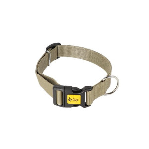 Obroża z taśmy z plastikowym zapięciem dla psa - khaki; (20 - 28 cm)