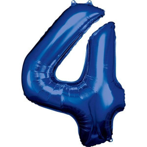 Balon Foliowy Niebieski Cyfra 4 Niebieska 66x88 Cm