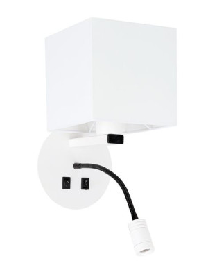 Magnum 1 Lampa Kinkiet Okragły 1x40w E27+3w Led Abażur Kwadrat Biały