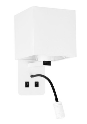 Magnum 2 Lampa Kinkiet Prostokątny 1x40w E27+3w Led Abażur Kwadrat Biały