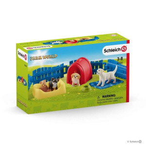 Schleich 42480 13w1 Szczenięta Posłanie Kojec Domek Miś