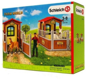 SCHLEICH 72116 9w1 Zagroda 2 boksy +3 figurki konie