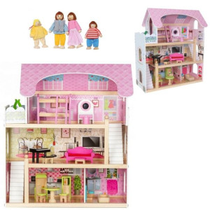 Domek Dla Lalek 66cm + Meble I Lalki Drewniany