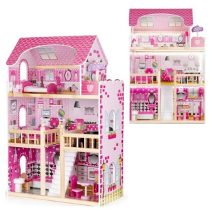 Domek Dla Lalek 3 Piętra Taras + Meble 90cm Drewno