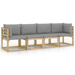 Ogrodowa sofa 4-os. z szarymi poduszkami