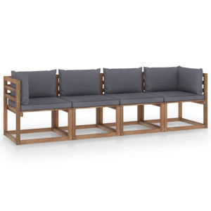 Ogrodowa sofa 4-osobowa z palet, z poduszkami, drewno sosnowe