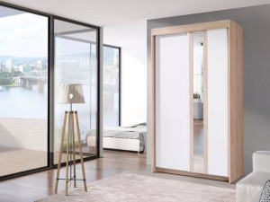 Szafa Przesuwna Lustro 120cm Biały / Dąb Sonoma BOLTI