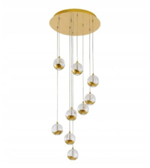 Lampa Led Wisząca Sufit Żyrandol 9 Złote Kule Klosz