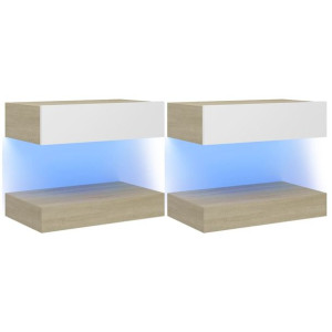 Szafki pod TV z LED, 2 szt., biel i dąb sonoma, 60x35 cm