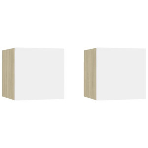 Wiszące szafki TV, 2 szt., biel i dąb sonoma, 30,5x30x30 cm