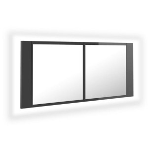 Szafka łazienkowa z lustrem i LED, szara, połysk, 100x12x45 cm