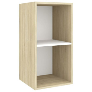 Wisząca szafka pod TV, dąb sonoma i biel, 37x37x72 cm, płyta