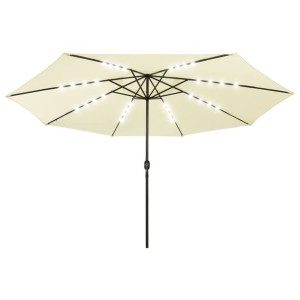 Parasol ogrodowy z LED i metalowym słupkiem, 400 cm, piaskowy