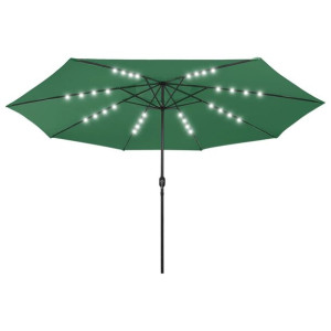 Parasol ogrodowy z LED i metalowym słupkiem, 400 cm, zielony