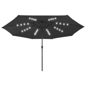 Parasol ogrodowy z LED i metalowym słupkiem, 400 cm, czarny