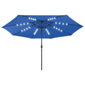 Parasol ogrodowy z LED i metalowym słupkiem, 400 cm, lazurowy
