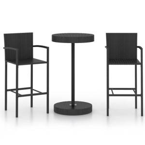 3-cz. zestaw mebli barowych, rattan PE, czarny