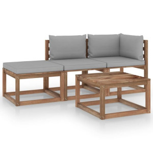 4-cz. zestaw wypoczynkowy z palet, z poduszkami, sosna