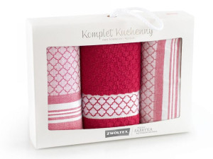 Komplet ścierek bawełna 2x50x70 + ręcznik 30x50 Maroko bordo 8463/2