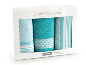 Komplet ścierek bawełna 2x50x70 + ręcznik 30x50 Maroko błękit 8463/3