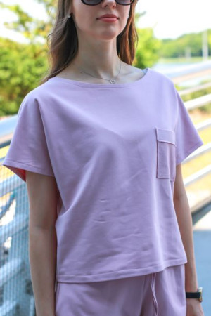 Bluza dresowa pudrowy róż z krótkim rękawkiem na lato - LONA