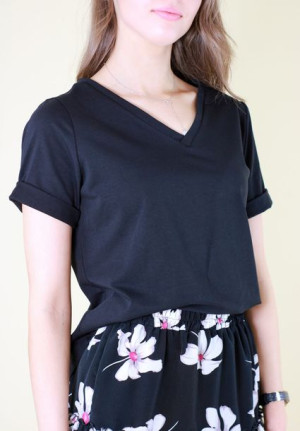 T-shirt bawełniany czarny klasyczny krótki rękawek LONA