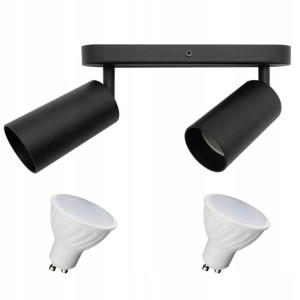Lampa sufitowa czarna 2x SPOT na GU10 + 2x GU10 8W CIEPŁA
