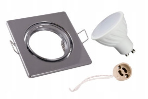 Zestaw oprawa kwadratowa chromowa  + GU10 8W neutralna  + gniazdo przyłącze