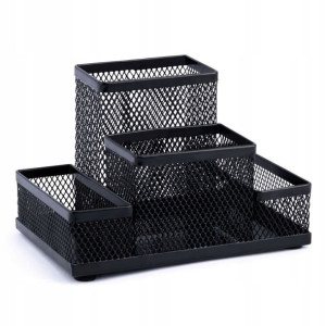 Przybornik na biurko organizer metal siatka czarny