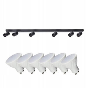 Lampa sufitowa czarna 6x SPOT na GU10 + 6x GU10 8W NEUTRALNA