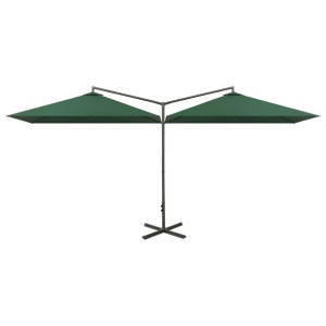 Podwójny parasol na stalowym słupku, zielony, 600x300 cm