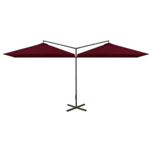 Podwójny parasol na stalowym słupku, bordowy, 600x300 cm