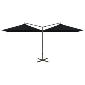 Podwójny parasol na stalowym słupku, czarny, 600x300 cm