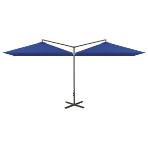 Podwójny parasol na stalowym słupku, lazurowy, 600x300 cm