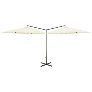 Podwójny parasol na stalowym słupku, piaskowy, 600 cm