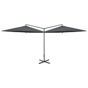 Podwójny parasol na stalowym słupku, antracytowy, 600 cm