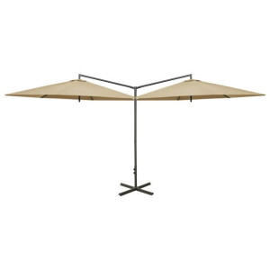 Podwójny parasol na stalowym słupku, taupe, 600 cm