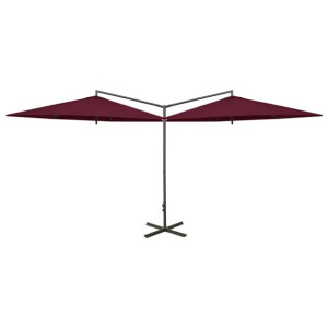 Podwójny parasol na stalowym słupku, bordowy, 600 cm