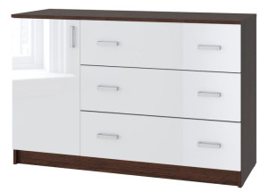 Komoda 1D3S 120 LOFT biały połysk laminat / wenge