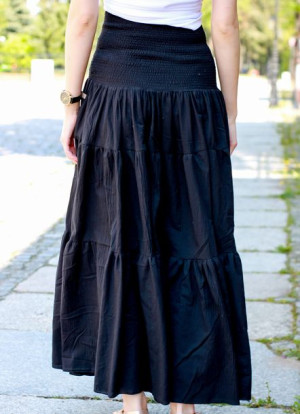 Spódnica boho czarna długa maxi falbany z gumowanym pasem LONA
