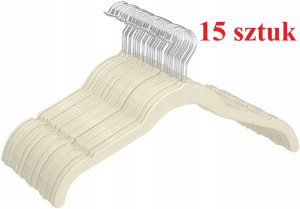 Aksamitny wieszak na ubrania 15 szt. kość słoniowa