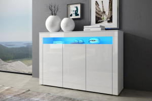 Komoda SOFIA 130 cm biały mat/biały połysk + LED