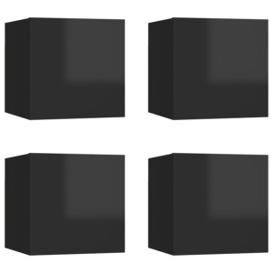 Wiszące szafki TV, 4 szt., wysoki połysk, czarne, 30,5x30x30 cm
