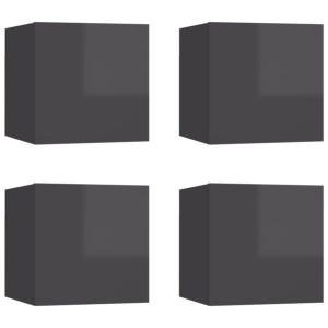 Wiszące szafki TV, 4 szt., wysoki połysk, szare, 30,5x30x30 cm