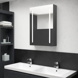 Lumarko Szafka łazienkowa z lustrem i LED, szara, 50x13x70 cm