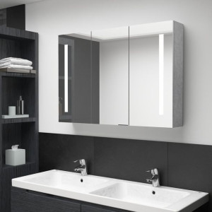 Lumarko Szafka łazienkowa z lustrem i LED, 89x14x62 cm, szarość betonu