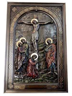 Ukrzyżowanie Chrystusa piękna płaskorzeźba, relief obraz na ścianę grawer