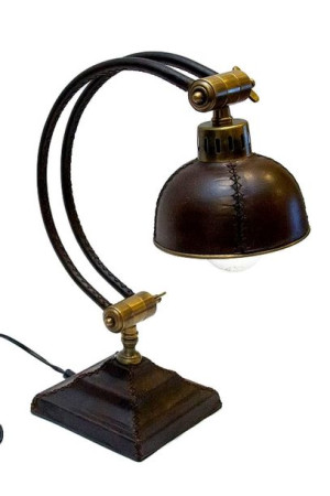 Przepiękna lampa gabinetowa wykonana z mosiądzu i naturalnej skóry