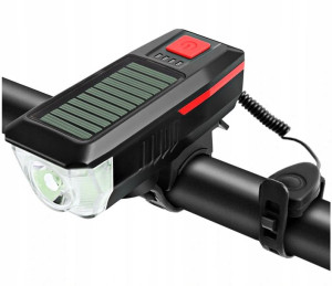 Lampka Rowerowa Solarna Mocna + Alarm Dźwiękowy