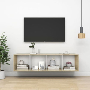 Lumarko Wisząca szafka TV, dąb sonoma i biel, 37x37x142,5 cm, płyta